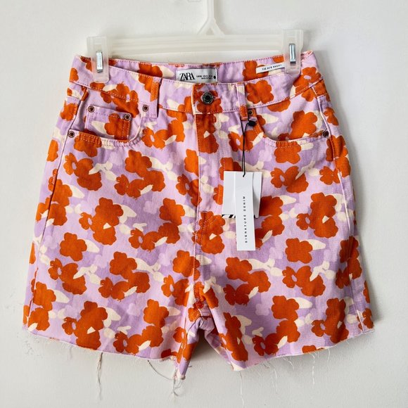 NEW! ZARA Signature Denim The 90's Short in Poppy Flower print ,Size 4 (EU 36) - Picture 6 of 16